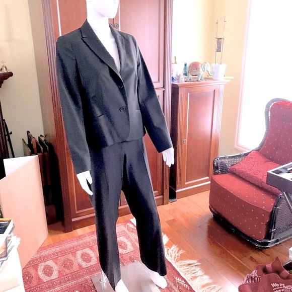 Talbots black 87% fine wool 2 Pc pants suit short blazer & straight pants US 8 - Picture 4 of 16